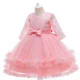 Kid Girls Long-sleeved Pure Mesh Tulle Princess Dresses