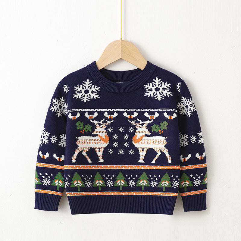 Kid Baby Boy Girl Christmas Moose Bottoming Sweater