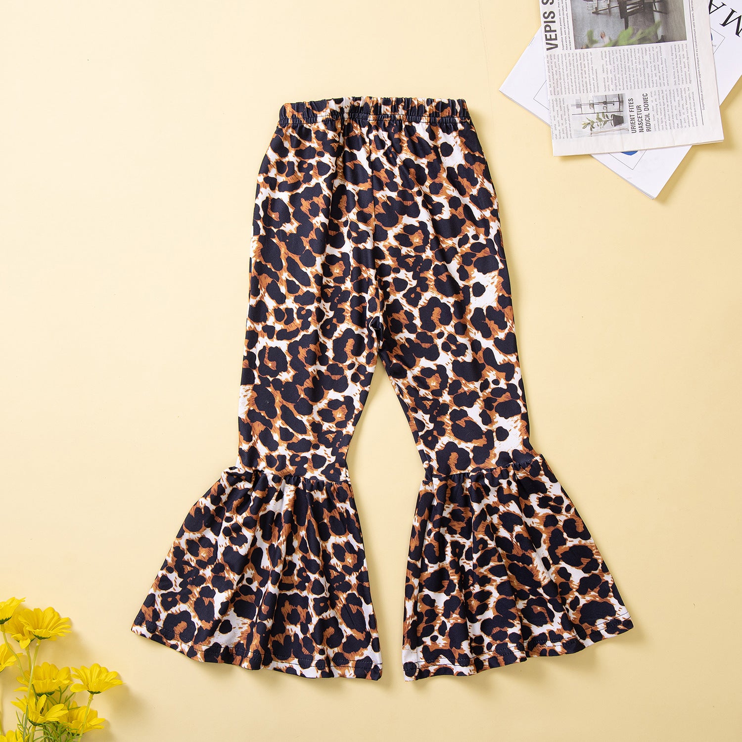 Kids Baby Girls Dot Long Lantern Sleeve Pleated Leopard Set 2 Pcs