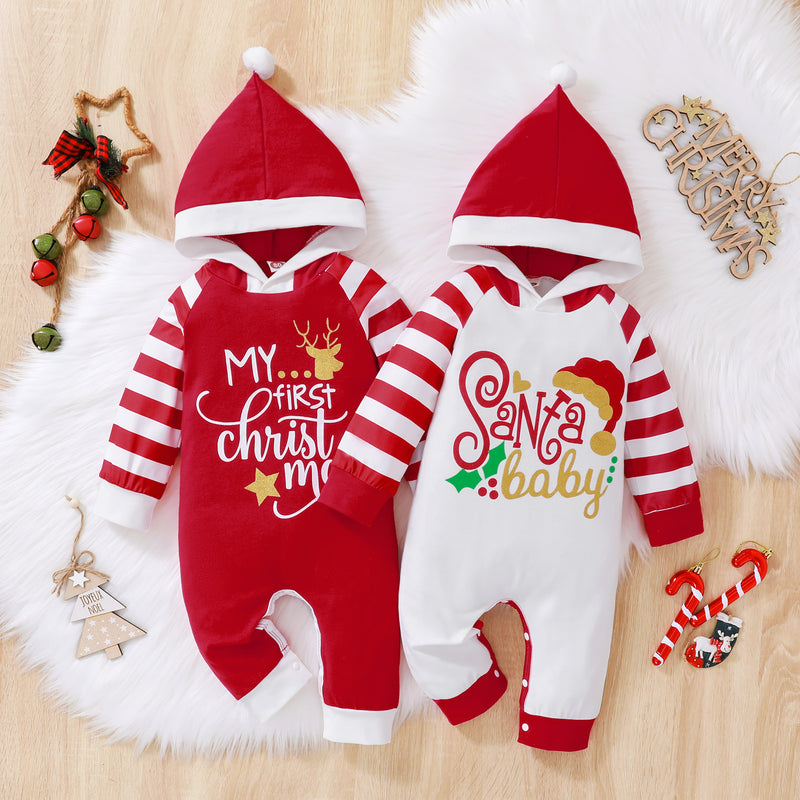 Baby Girl Jumpsuit Christmas Stripe Mosaic Printed Alphabet Rompers