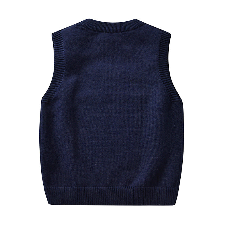 Kid Baby Boy Round Neck Jacquard Knit Waistcoat Pure Cotton Sweater Vest
