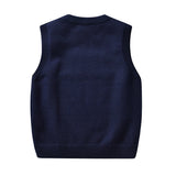 Kid Baby Boy Round Neck Jacquard Knit Waistcoat Pure Cotton Sweater Vest