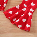 Baby Girl Suit Short Sleeves Alphabet Print Valentine's Day Flare Suits 2 Pcs Set