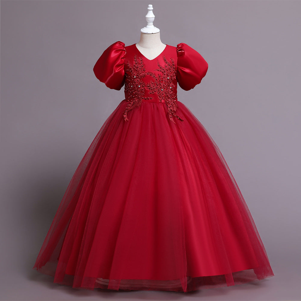 Kid Girl Princess Mesh Puffy Wedding Floral Dress