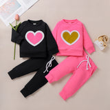 Infants Baby Girl Valentine  Pure Color Long Sleeve Love Suit 2 Pcs Set