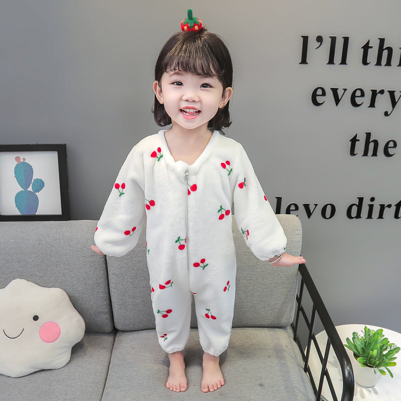 Baby Girl One-piece Autumn Winter Fleece Thickened Flannel Pajamas
