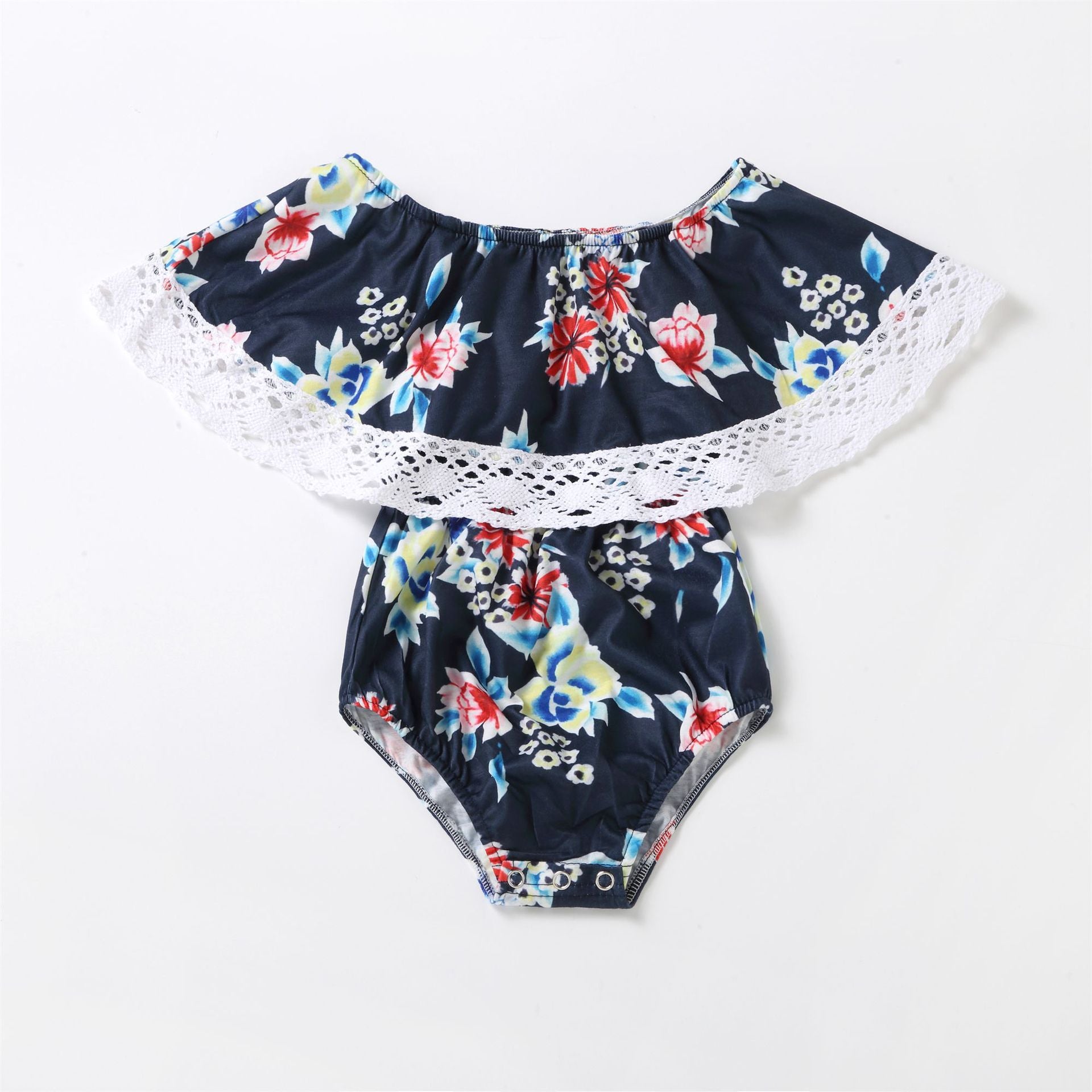 Family Matching Parent-child Flower Print Lace Stitching Dress