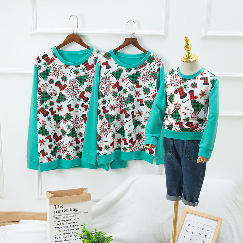 Family Matching Parent-child Hoodie Christmas Print Round Neck Shirts