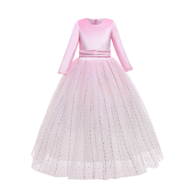 Kid Girl Long Sleeve Autumn Birthday Princess Piano Performance Dresses