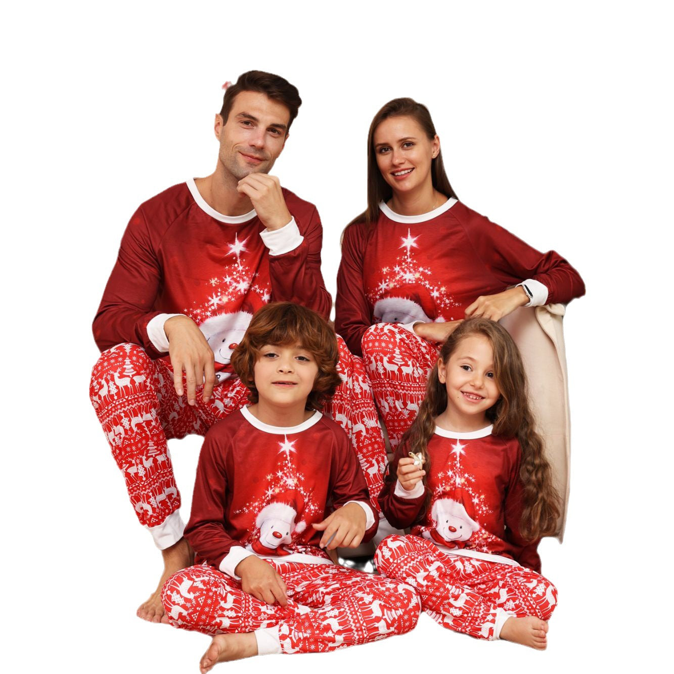 Family Cartoon Snowman Deer Christmas Parent-child Homewear Pajamas