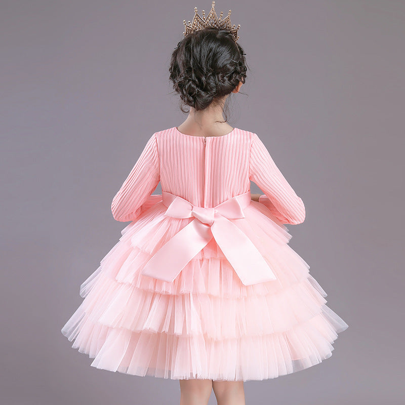 Kid Girl Princess Long Sleeve Cake Show Dress