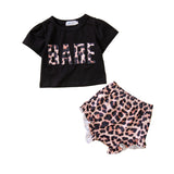 Summer Baby Girl Letter Print Short Sleeve Leopard Print 2 Pcs Sets