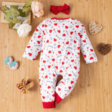 Baby Girls Valentine's Day Heart Printed Long-sleeve Rompers