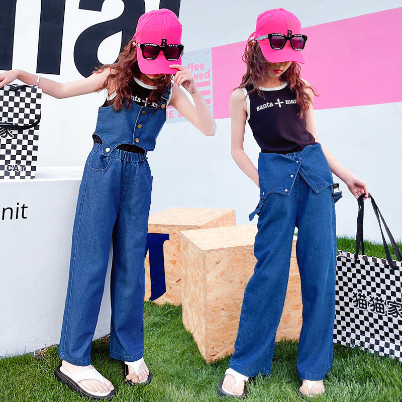 Kid Summer Girls Denim Wide Leg Causal Pants