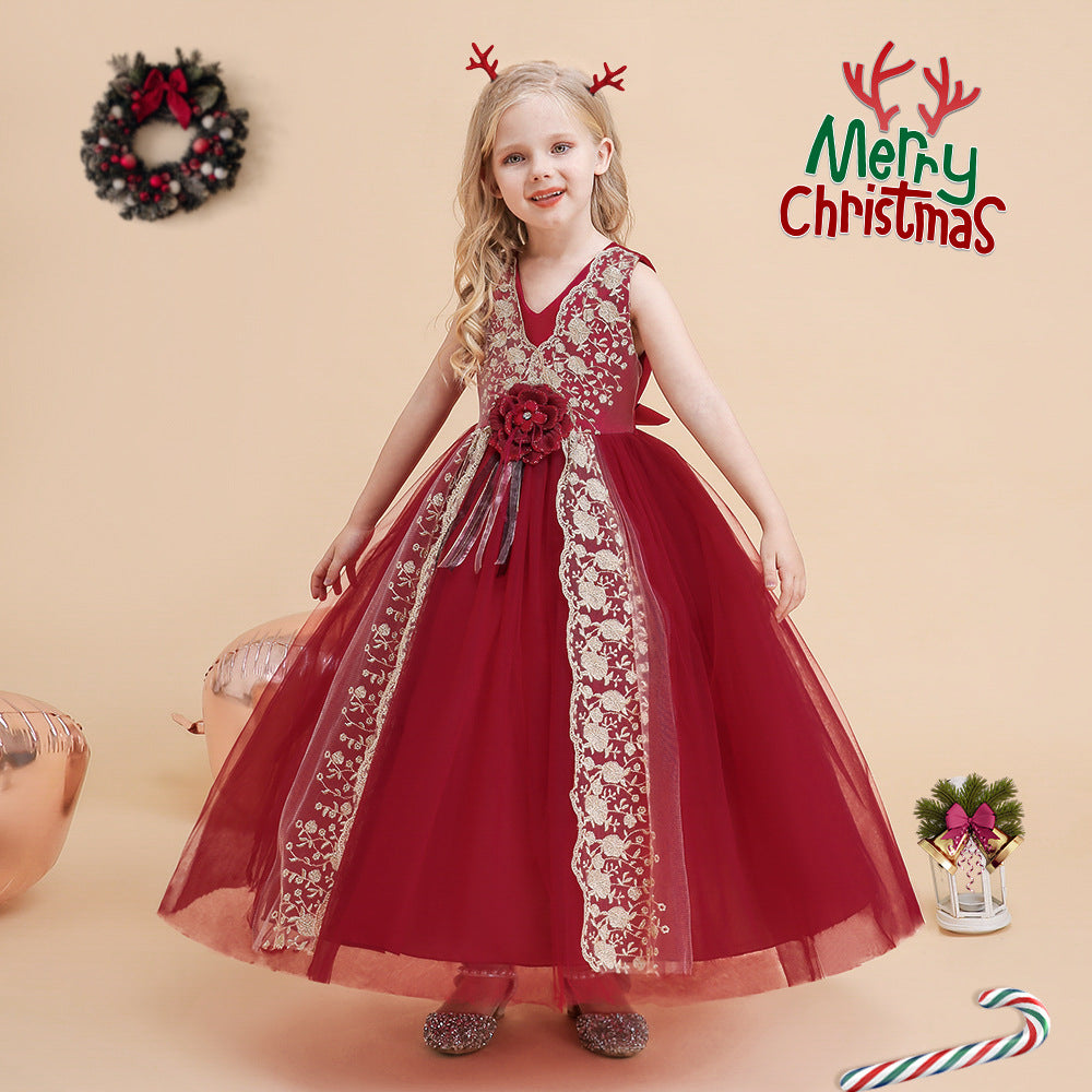 Kid Girl Embroidered Princess Christmas Party Cosplay Dress