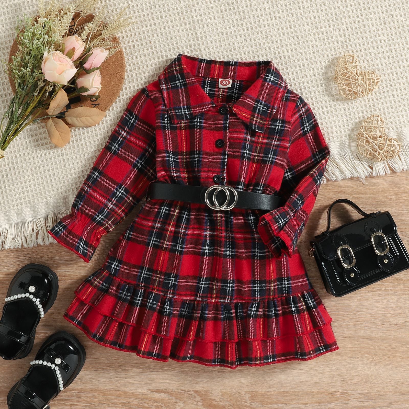 Kid Baby Girl Christmas Sanded British Plaid Casual Dress