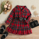 Kid Baby Girl Christmas Sanded British Plaid Casual Dress
