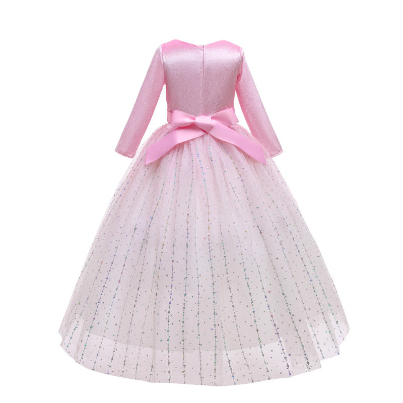 Kid Girl Long Sleeve Autumn Birthday Princess Piano Performance Dresses