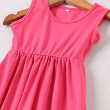 Family Matching Solid Color Patchwork Mother-daughter Vest Dresses