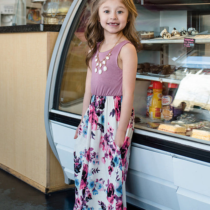 Family Matching Mother Daughter Dress Vest Printed  Long Summer Dress