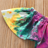 Kid Baby Girl Tie-dye Printed One-shoulder Shorts 3 Pcs Sets