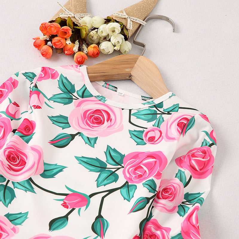 Family Matching Flower Mother and Daughter Dresses