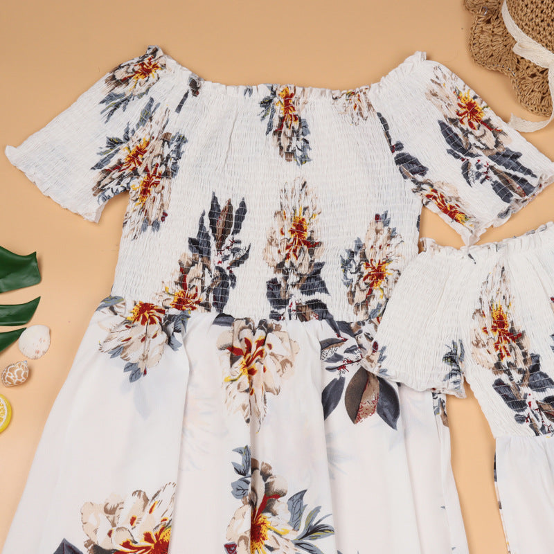 Family Matching Mother Daughter Garden Short Sleeve Printed Dresses