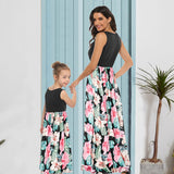 Family Matching Mother-daughter Round Necks Loose Prints Dresses