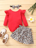 Baby Girl Monogram Print Long Sleeves Leopard Print Short 2 Pcs Sets