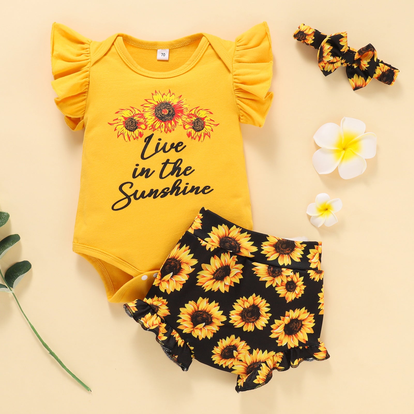 Baby Girls Round Collar Sleeveless Printed Shorts 2 Pcs Sets