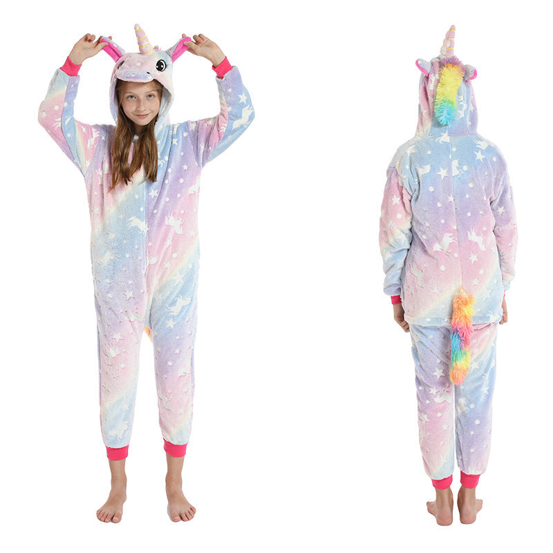 Kid Girl Flannel Cartoon Animal One-piece Pajamas