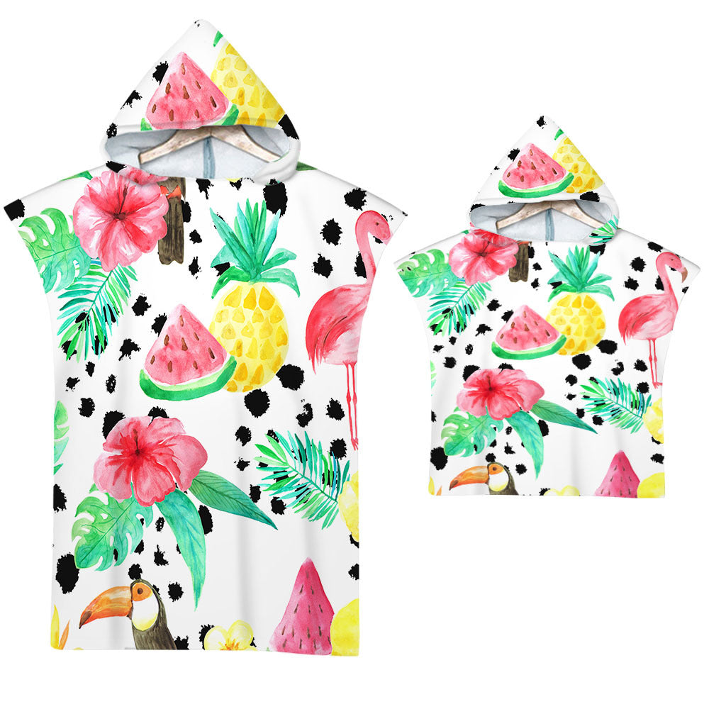 Kids Baby Tropical Fruit Microfiber Hooded Beach Towel Quick-Dry Wearable Pajamas