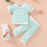Easter Baby Suit Grid Offset Short Sleeve Rabbit 2 Pcs Sets