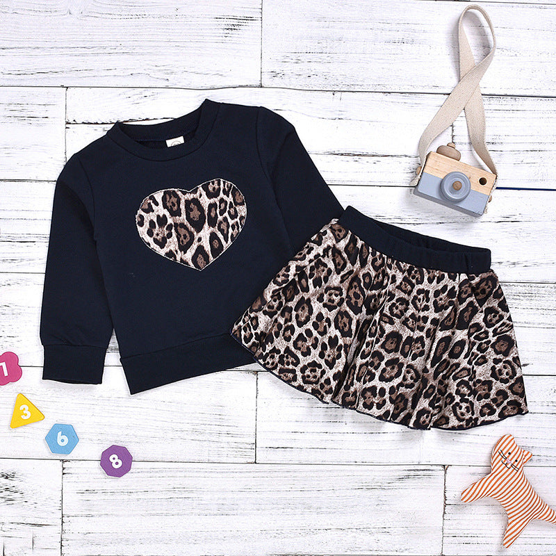 Kid Baby Girl Valentine's Day Love Leopard  2 Pcs Suit Sets