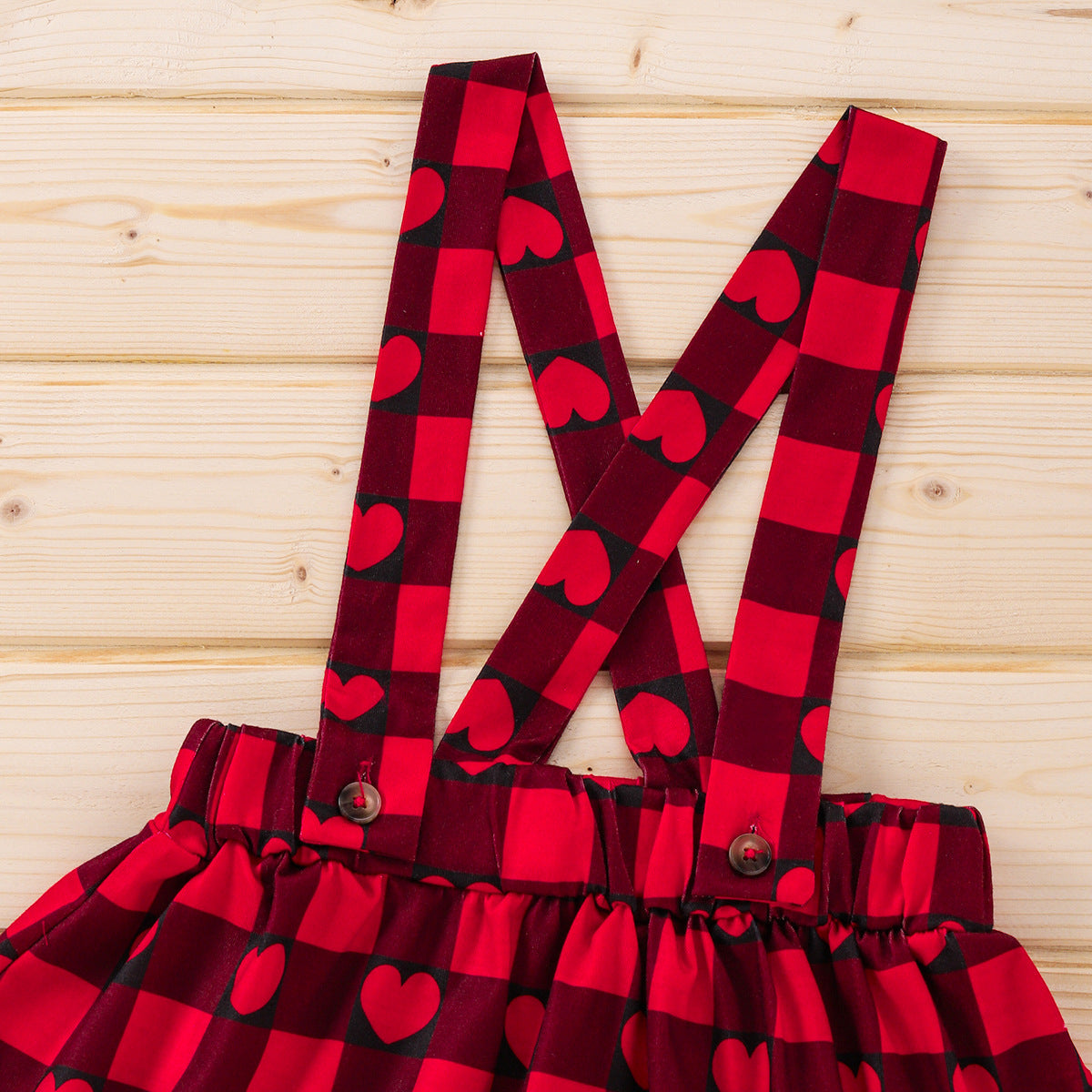 Baby Kid Girls Valentine's Day Check Suit Red Heart Short Sleeve 2 Pcs Sets