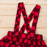 Baby Kid Girls Valentine's Day Check Suit Red Heart Short Sleeve 2 Pcs Sets