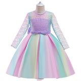 Kid Girl Christmas Gradual Long Sleeve Bow Lace Dress