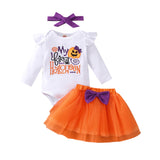 Baby Girls Set Pumpkin Print Bow Mesh Gauze Halloween 2 Pcs