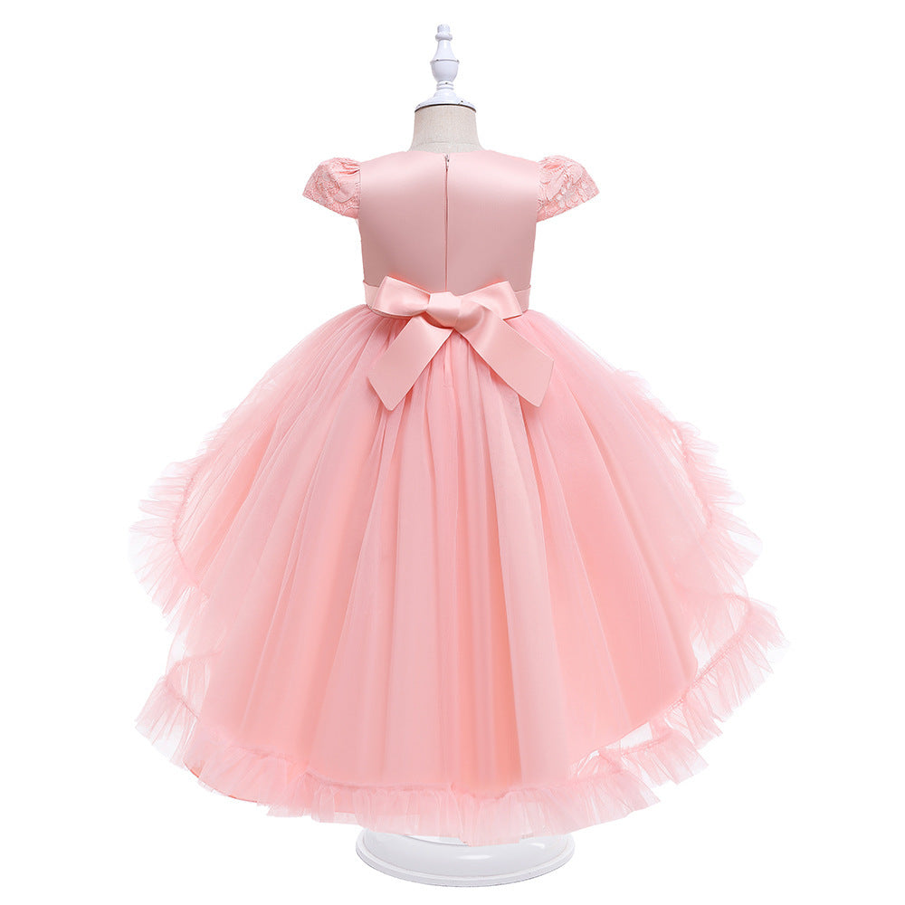 Kid Baby Girl Princess Trailing Wedding Shampong Gauze Host Dresses