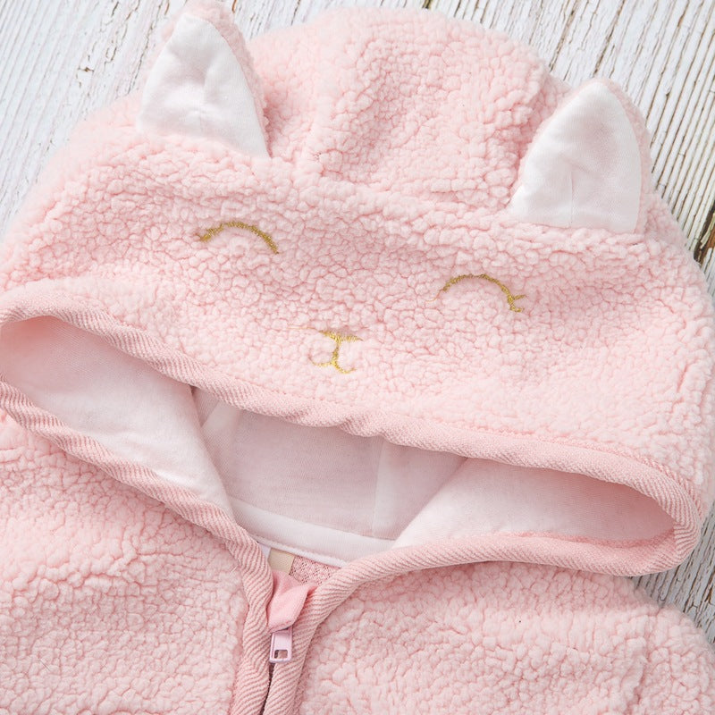 Baby Girl Hooded Jumper Autumn Winter Cute Lamb Wool Zipper Coats