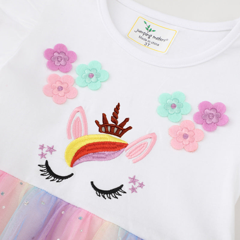 Kid Baby Girl European Short Sleeve Knitted Unicorn Dresses