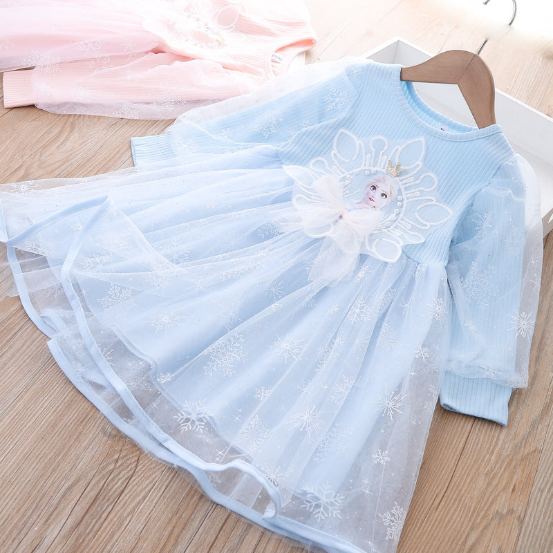 Kid Baby Girl Princess Aisha Frozen Snowflake Gauze Dresses