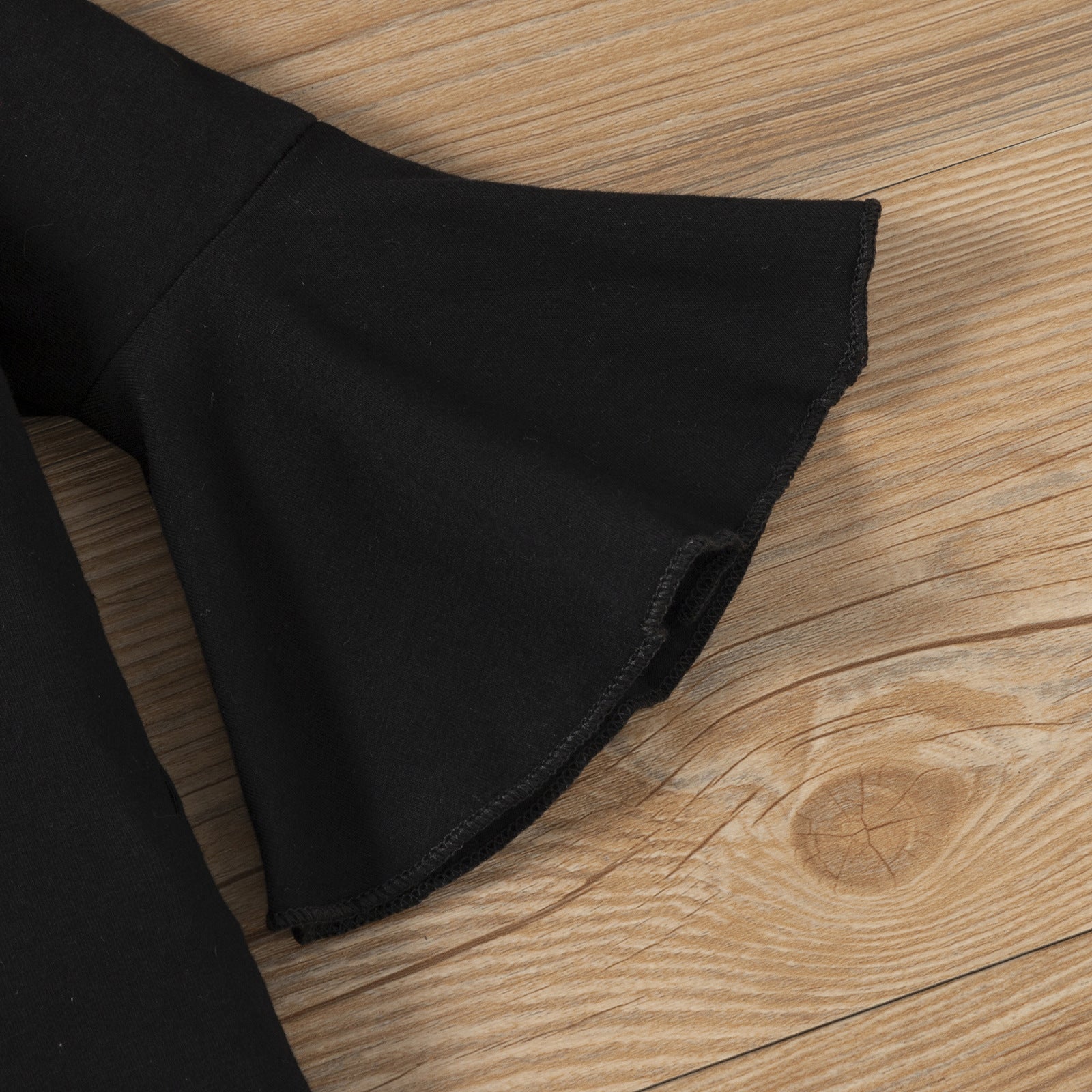 Kid Baby Girl Suit Black Cotton Flared Sleeve Leopard 2 Pcs Sets