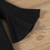 Kid Baby Girl Suit Black Cotton Flared Sleeve Leopard 2 Pcs Sets