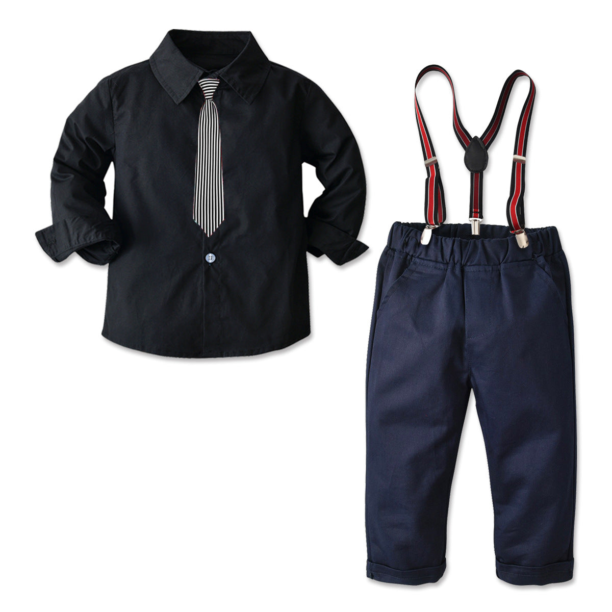 Kid Baby Boy Suit Black Casual Tie Formal Long Sleeve 3 Pcs Sets