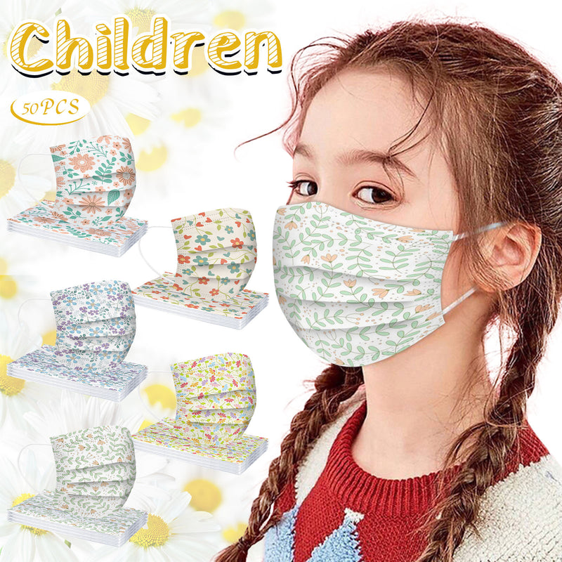Kid Disposable Pricked Fresh Flowers Printing Mask 10 Pcs