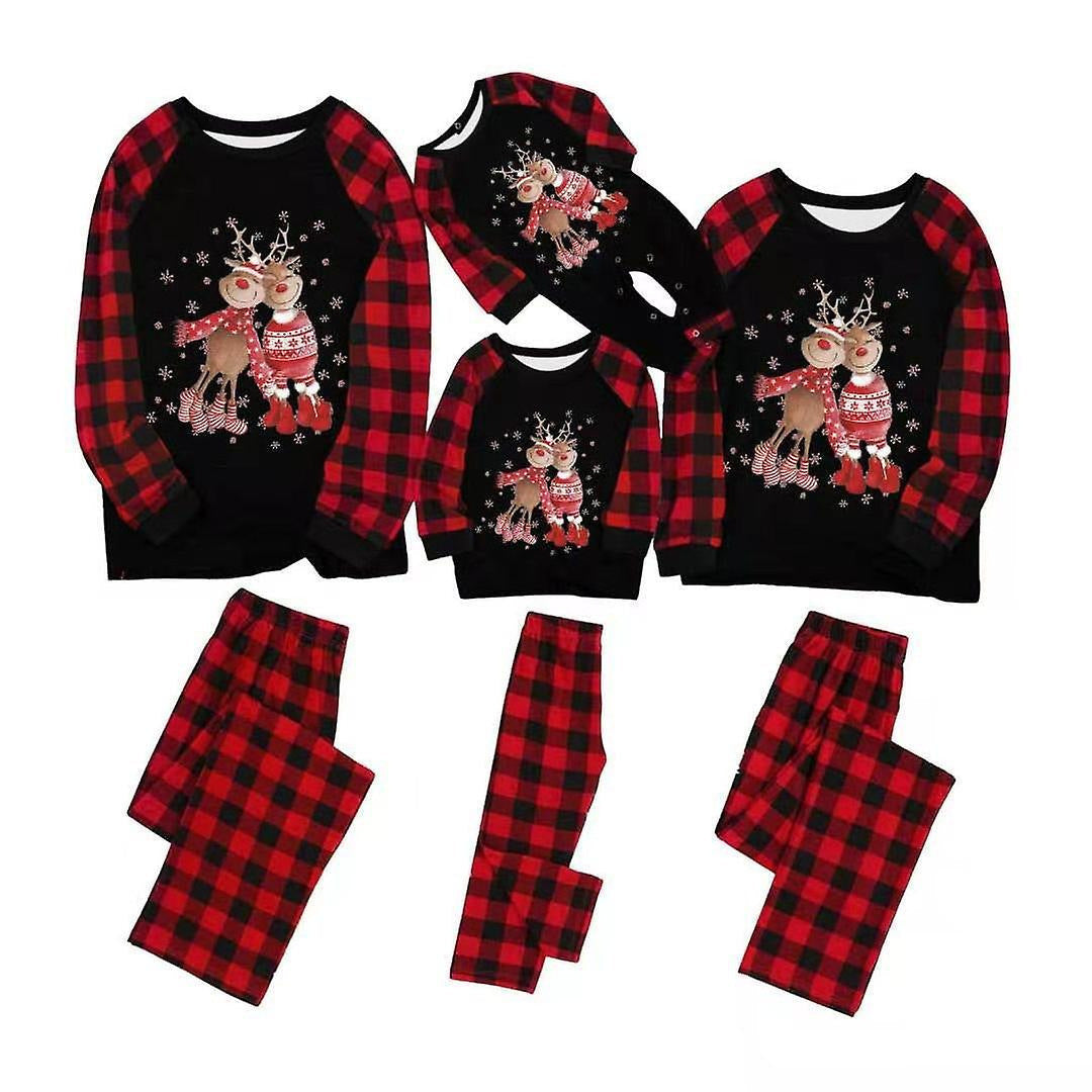 Family Parent-child Plaid Antlers Christmas Suit Autumn Pajamas