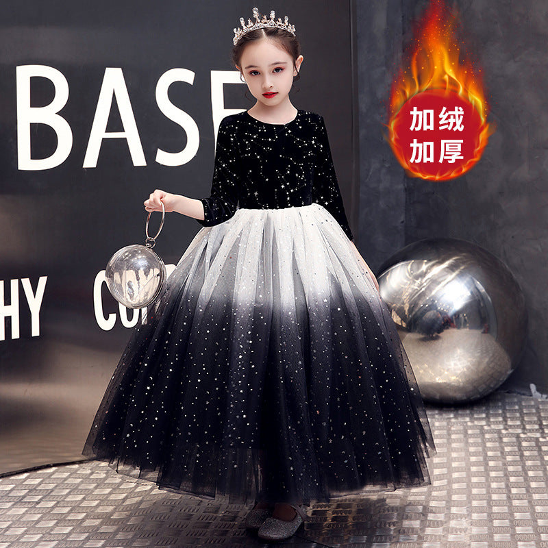 Kid Girl Catwalk Fashion Velvet Poncho Princess Dress