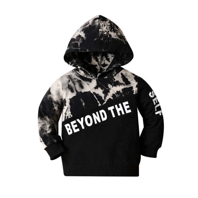 Baby Kids Boys Spring Fashion Long-sleeved Black Lettered Hoodie