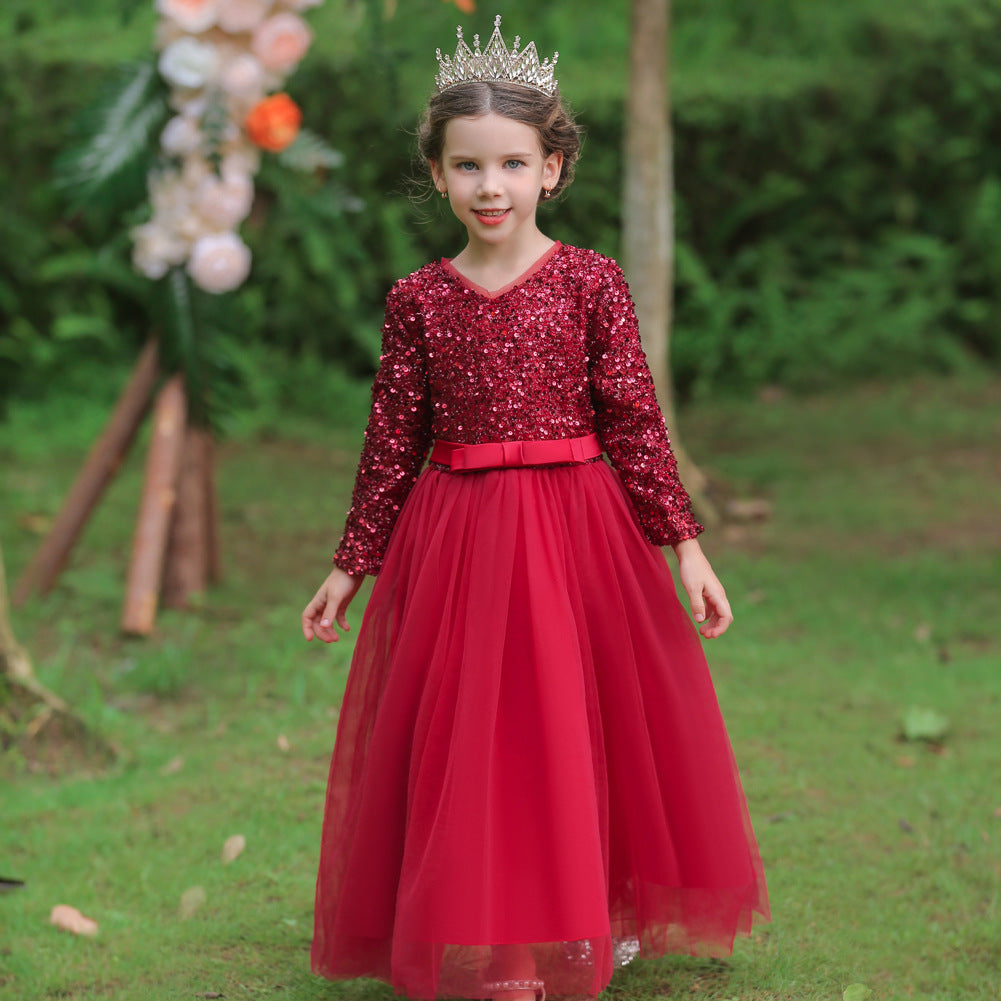 Kid Girl Princess Host Sequin Gauze Wedding Pompous Dresses